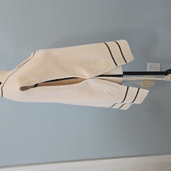 NWT FREE PEOPLE All Star Stripe Poncho Cream Knit Sweater Vest Dark Stripes OS - Picture 7 of 13